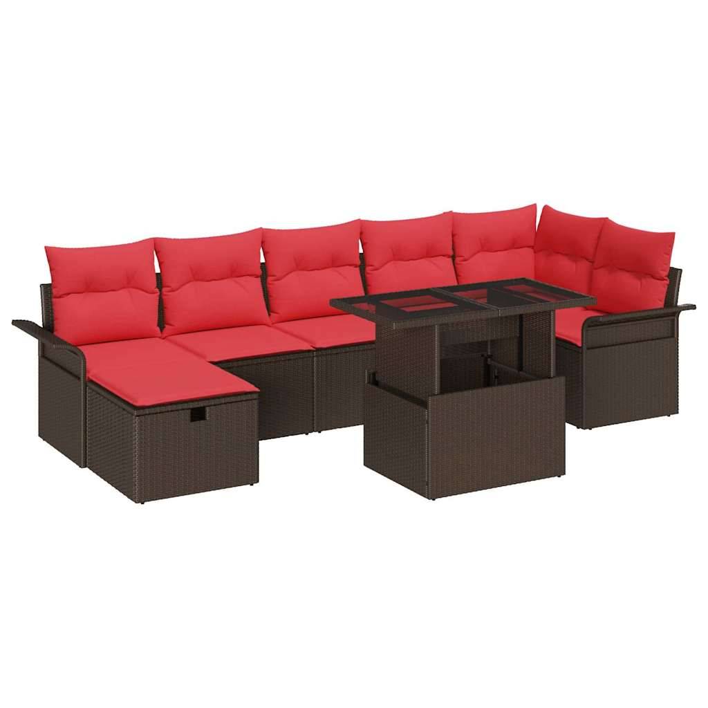 vidaXL Garten-Sofa-Set mit Kissen mit Speicher 8 pcs Braun Poly Rattan