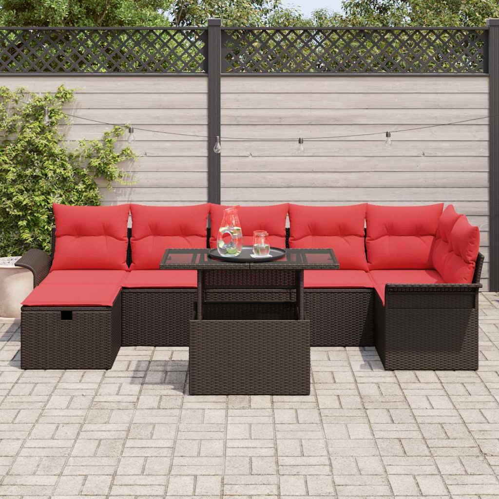 vidaXL Garten-Sofa-Set mit Kissen mit Speicher 8 pcs Braun Poly Rattan