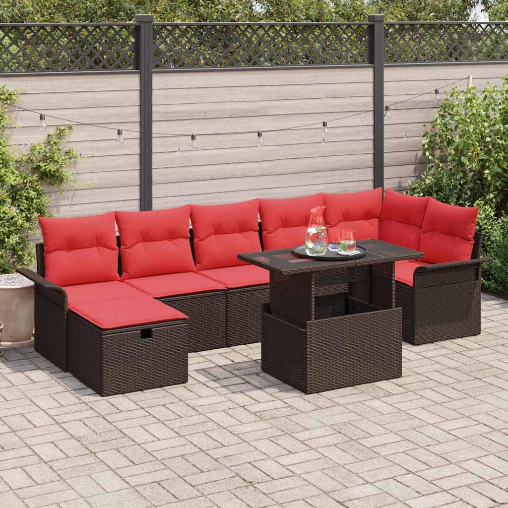 vidaXL Garten-Sofa-Set mit Kissen mit Speicher 8 pcs Braun Poly Rattan
