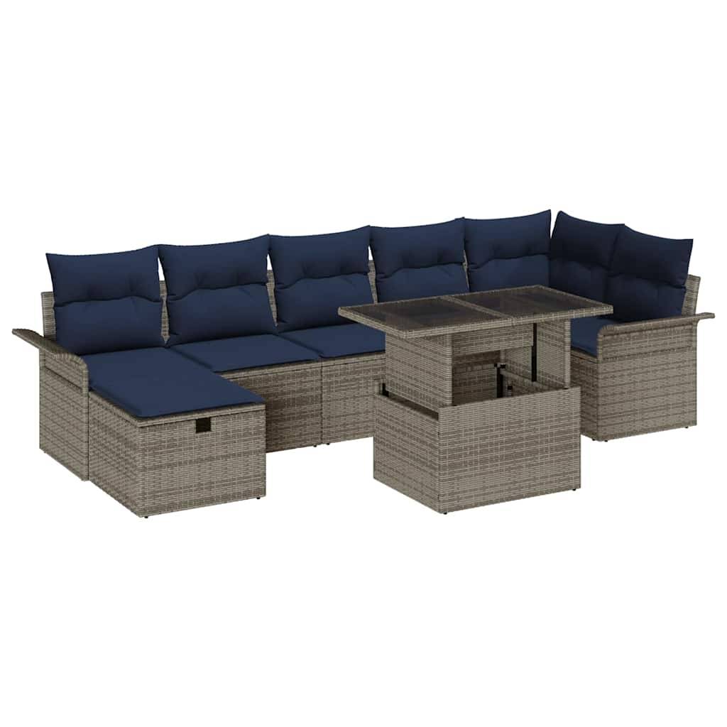 vidaXL Garten-Sofa-Set mit Kissen mit Speicher 8 pcs Grau Poly Rattan