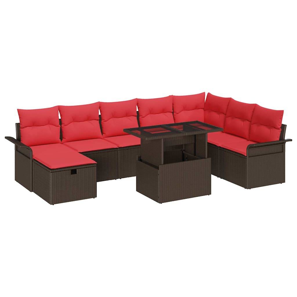 vidaXL Garten-Sofa-Set mit Kissen mit Speicher 9 pcs Braun Poly Rattan