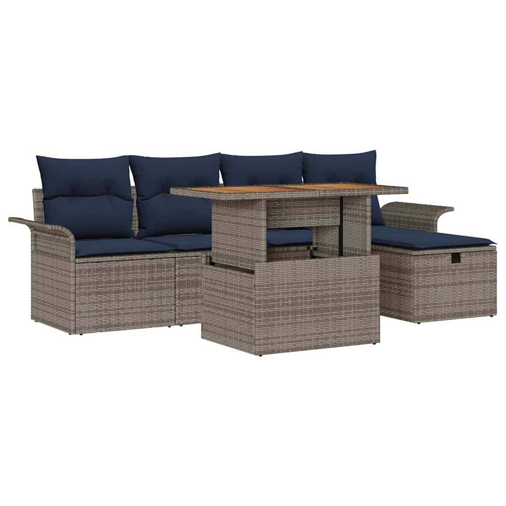 vidaXL Gartensofa-set mit Kissen mit Speicher 6 pcs Grau Poly-Rattan