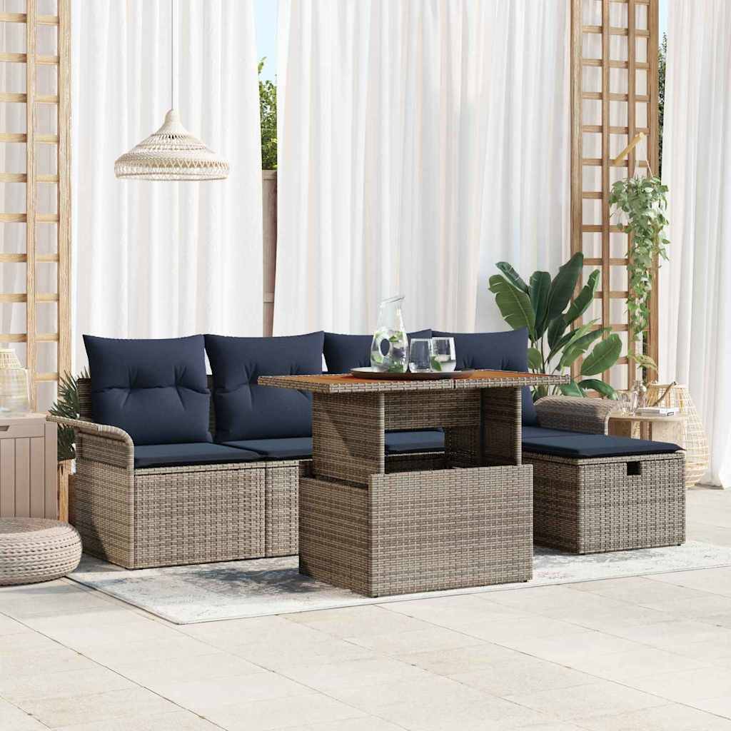 vidaXL Gartensofa-set mit Kissen mit Speicher 6 pcs Grau Poly-Rattan