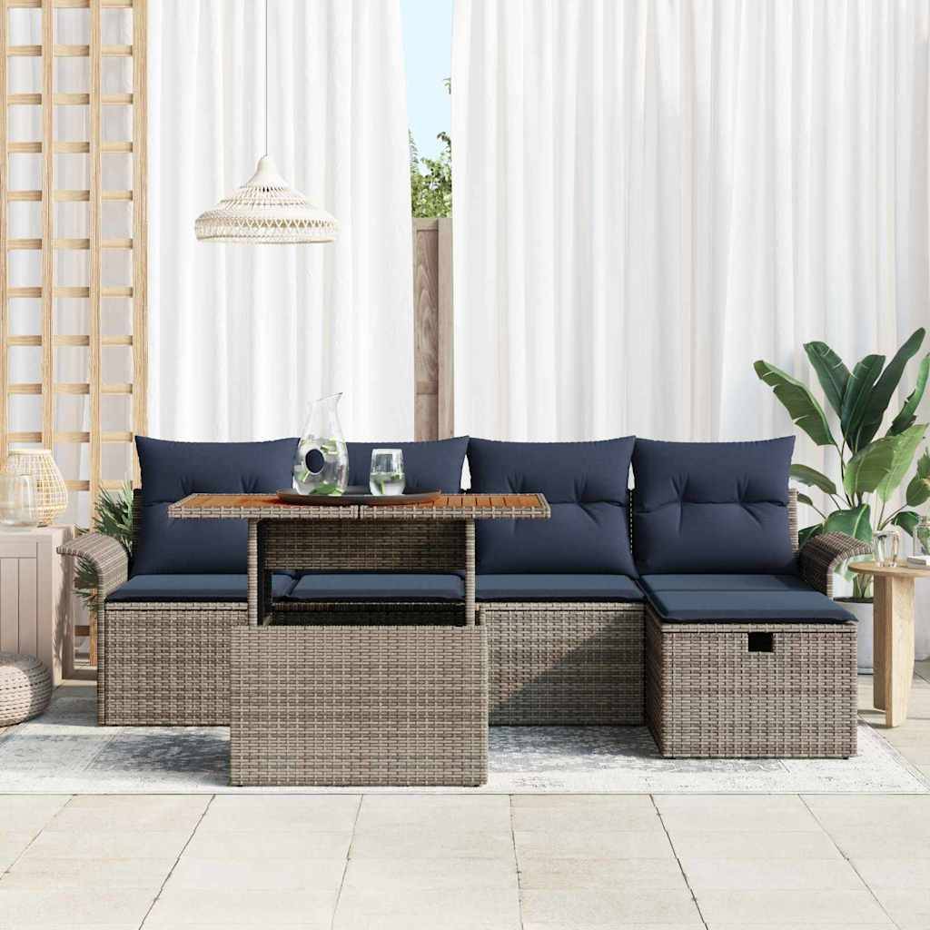 vidaXL Gartensofa-set mit Kissen mit Speicher 6 pcs Grau Poly-Rattan