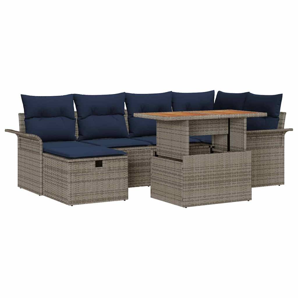 vidaXL Gartensofa-set mit Kissen mit Speicher 7 pcs Grau Poly-Rattan