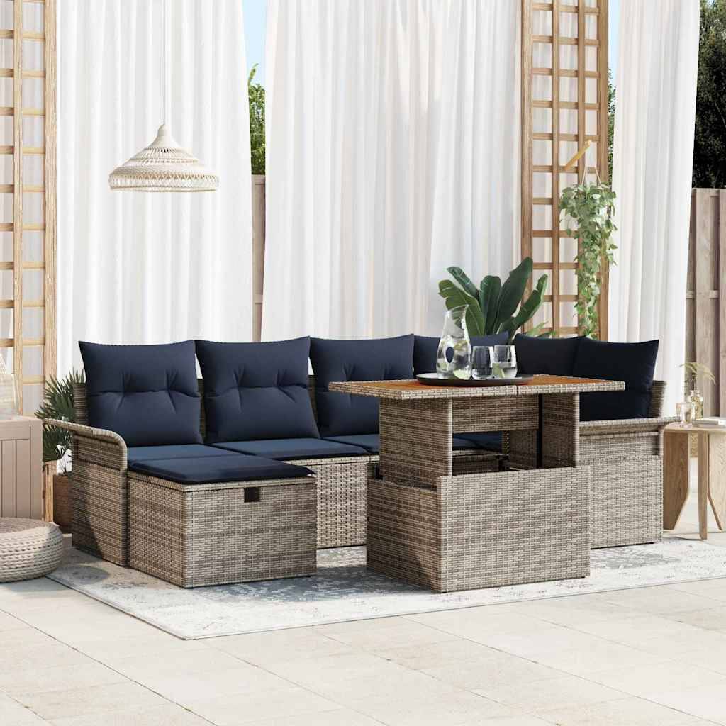 vidaXL Gartensofa-set mit Kissen mit Speicher 7 pcs Grau Poly-Rattan