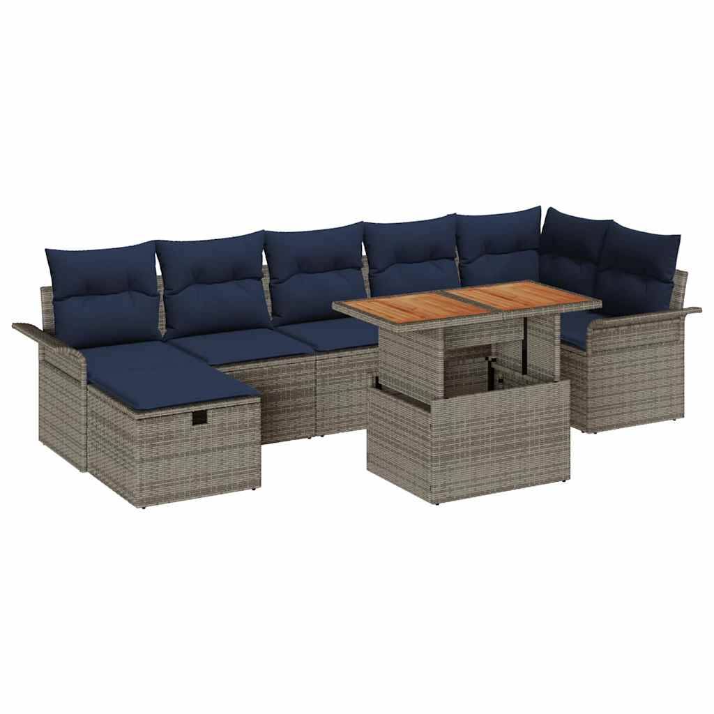 vidaXL Gartensofa-set mit Kissen mit Speicher 8 pcs Grau Poly-Rattan