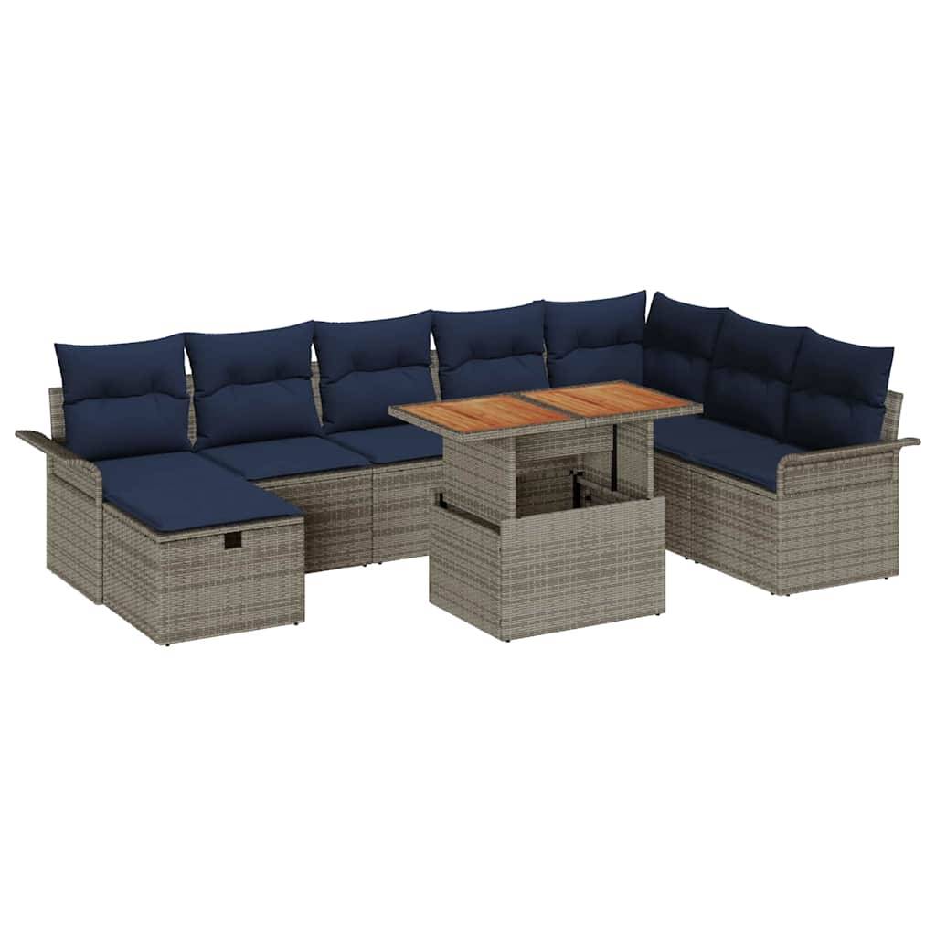 vidaXL Garten-Sofa-Set 9 pcs Grau Poly-Rattan