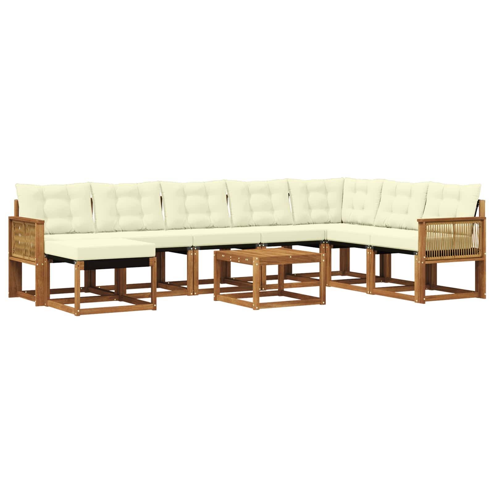 vidaXL Outdoor-Sofagarnitur mit Kissen 9 pcs Natur und Creme