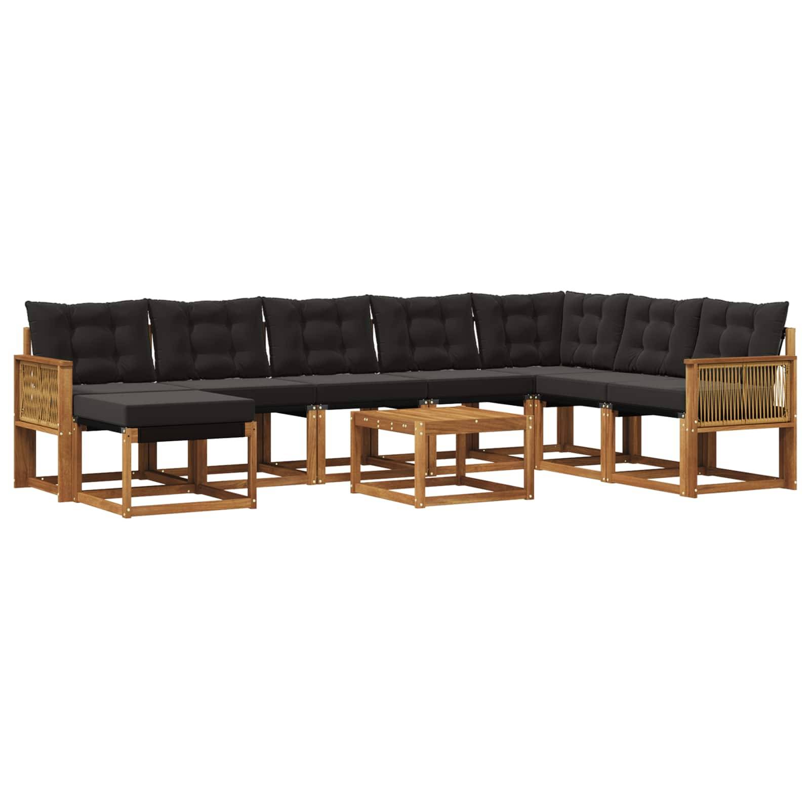 vidaXL Outdoor-Sofagarnitur mit Kissen 9 pcs Natürlich und Schwarz