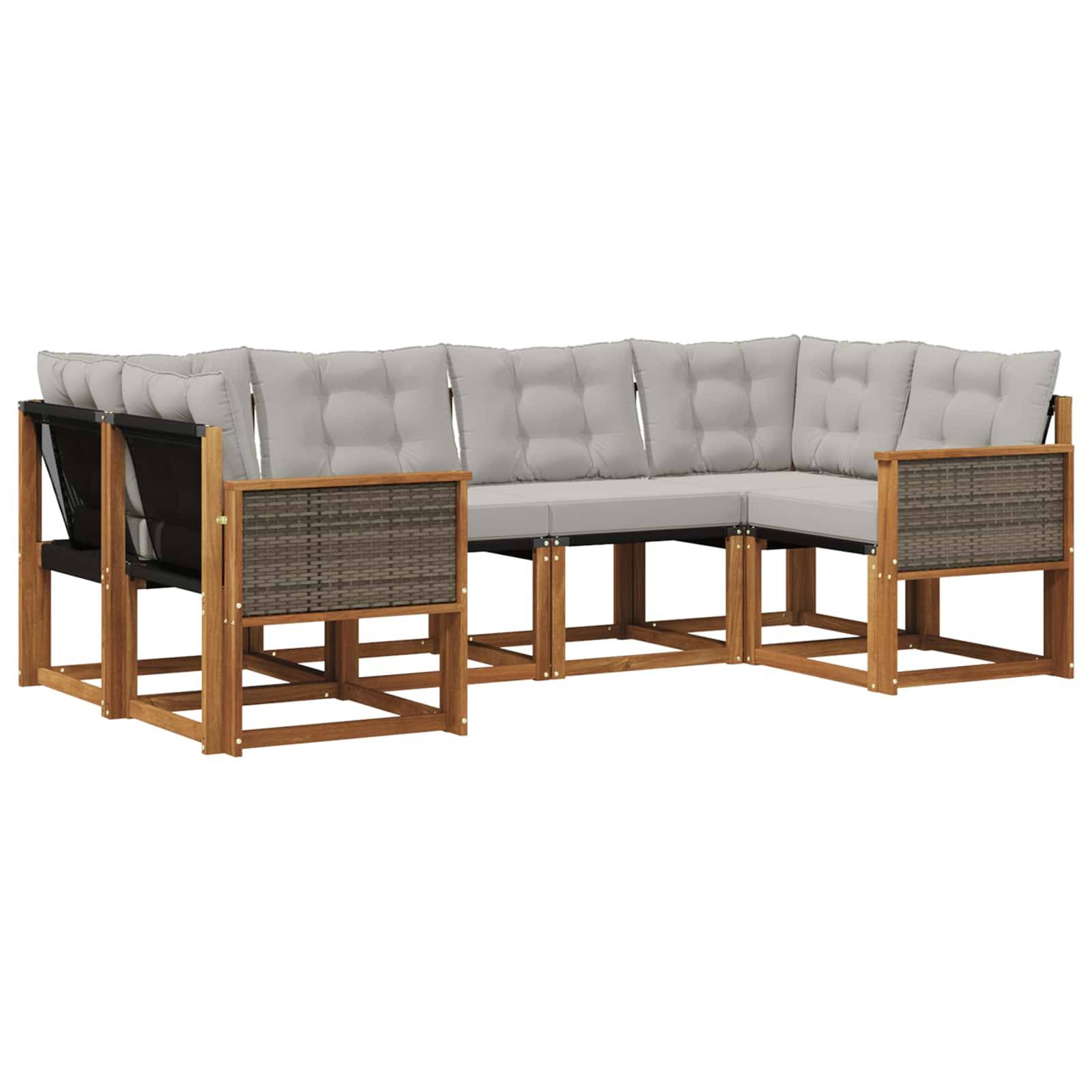 vidaXL Outdoor-Sofagarnitur mit Kissen 6 pcs Natur und Hellgrau