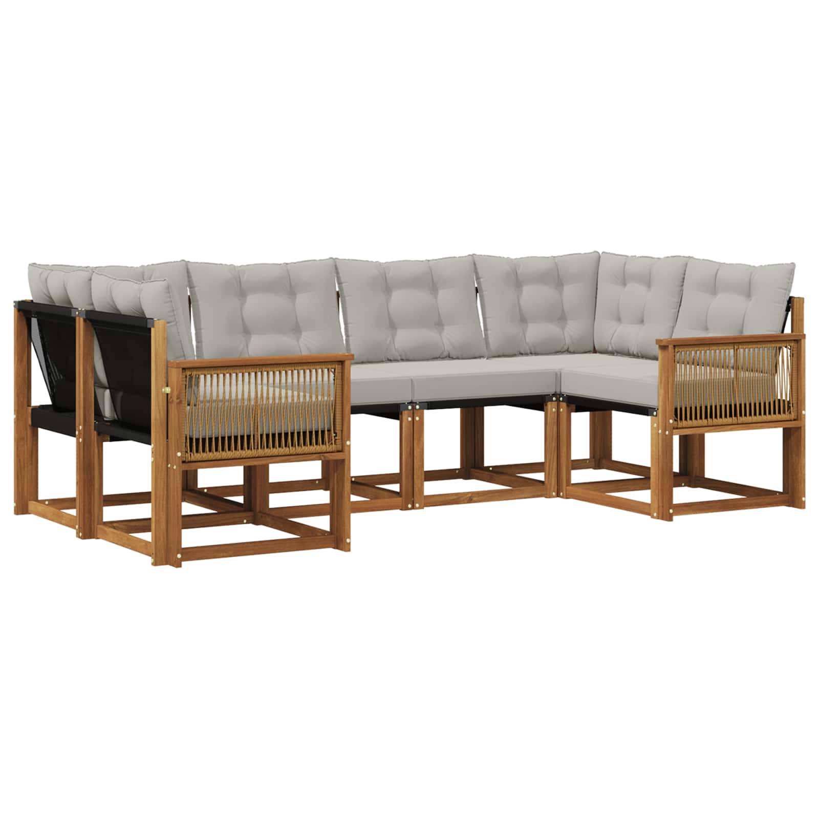 vidaXL Outdoor-Sofagarnitur mit Kissen 6 pcs Natürlich und Hellgrau