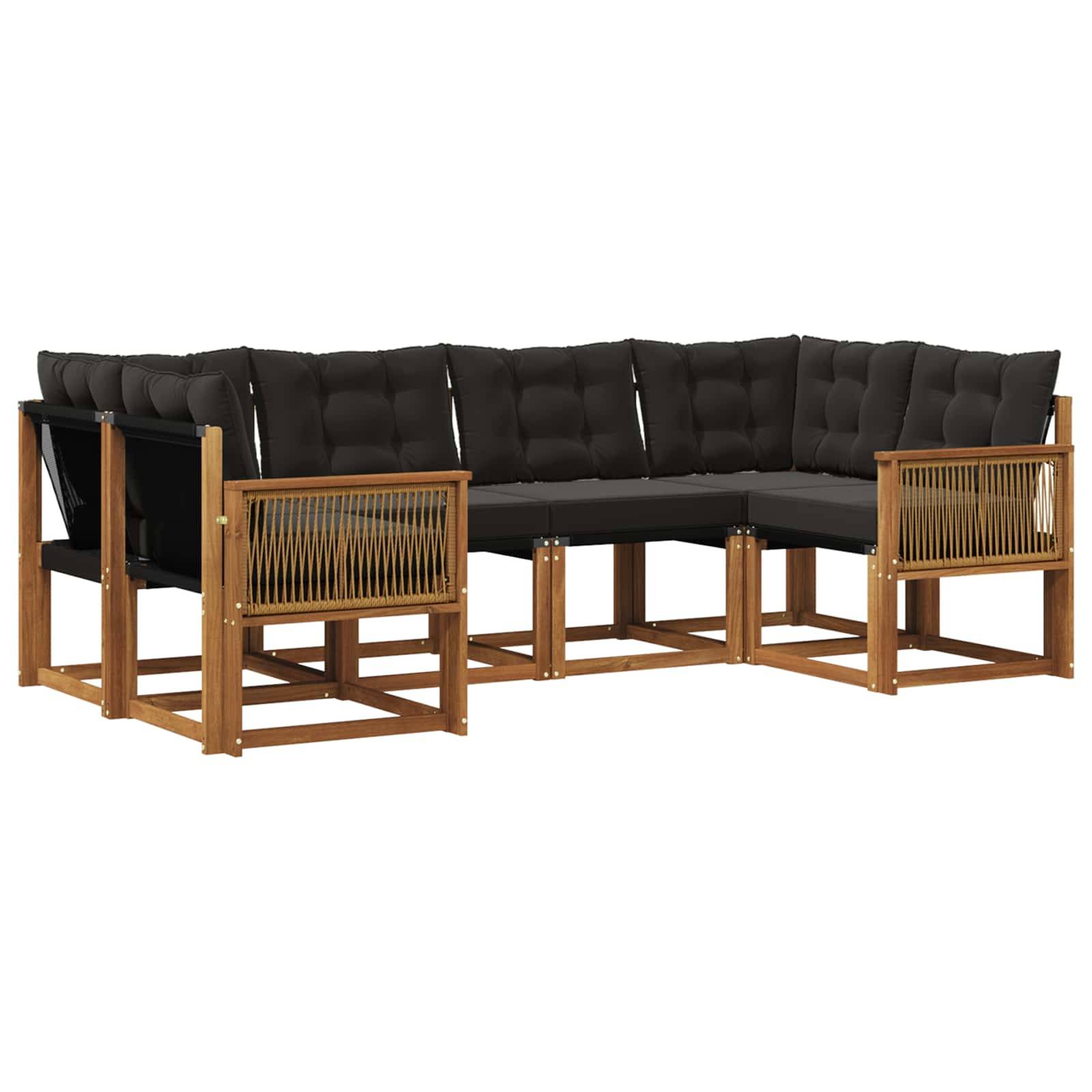 vidaXL Outdoor-Sofagarnitur mit Kissen 6 pcs Natürlich und Schwarz