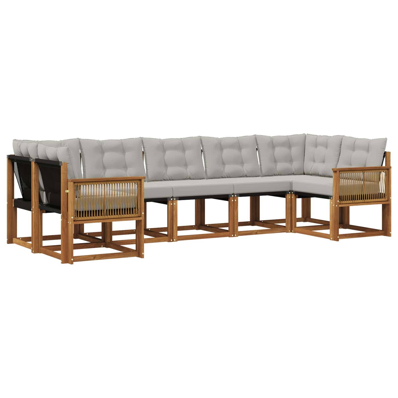 vidaXL Outdoor-Sofagarnitur mit Kissen 7 pcs Natürlich und Hellgrau