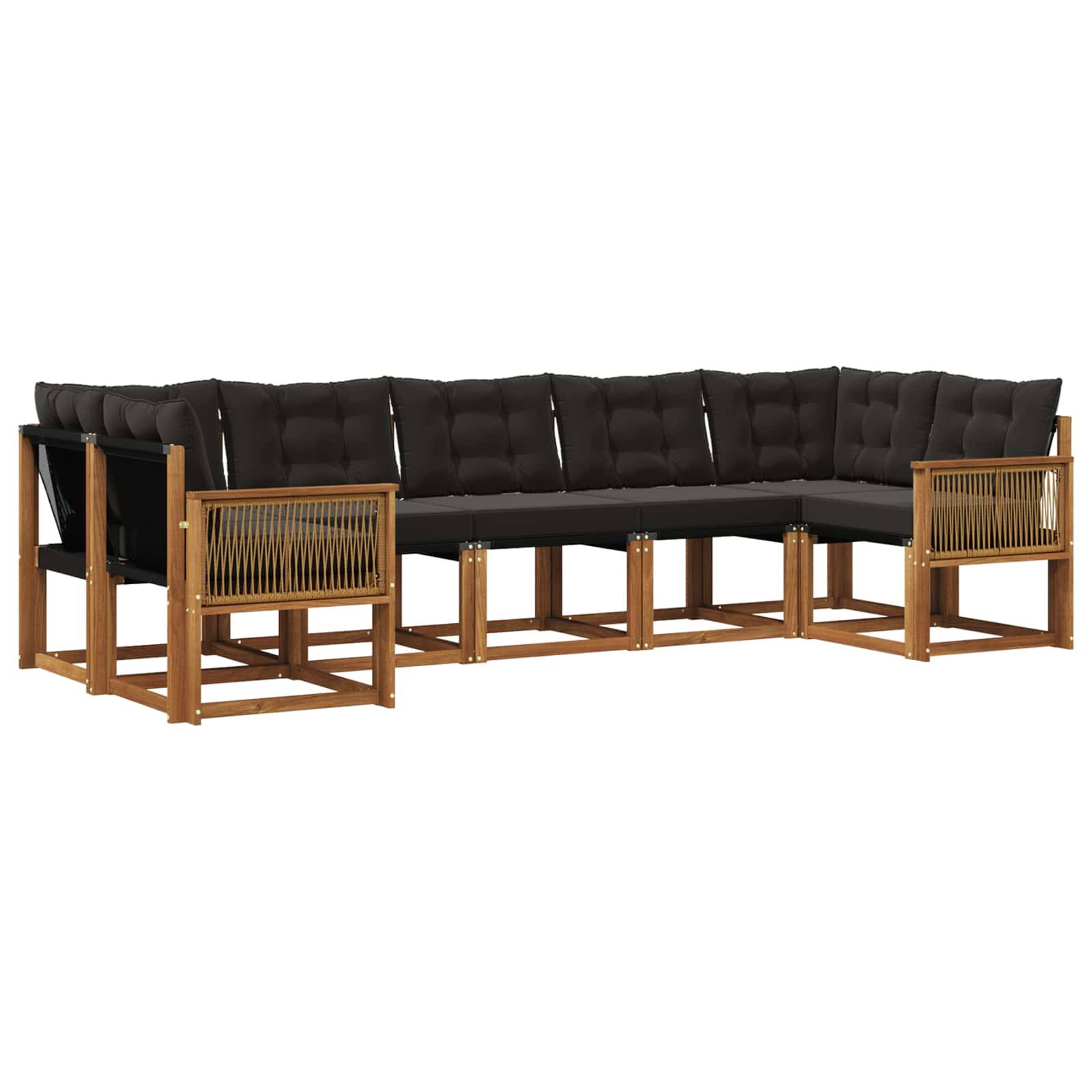 vidaXL Outdoor-Sofagarnitur mit Kissen 7 pcs Natürlich und Schwarz