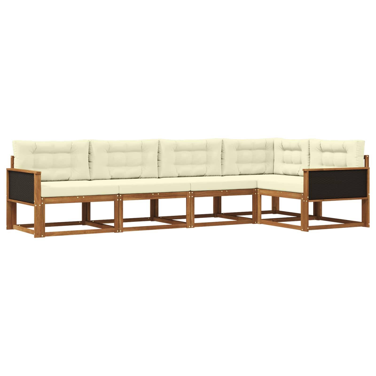 vidaXL Outdoor-Sofagarnitur mit Kissen 5 pcs Natur und Creme