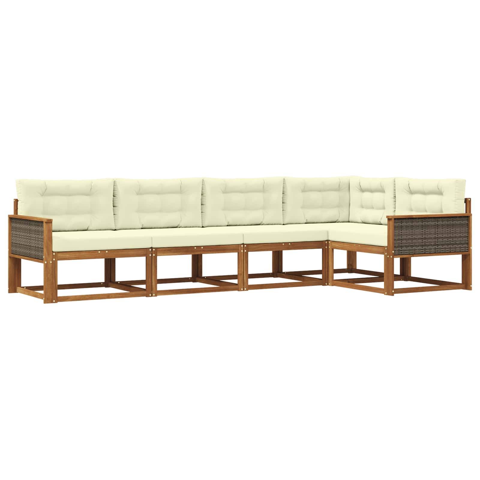 vidaXL Outdoor-Sofagarnitur mit Kissen 5 pcs Natur und Creme