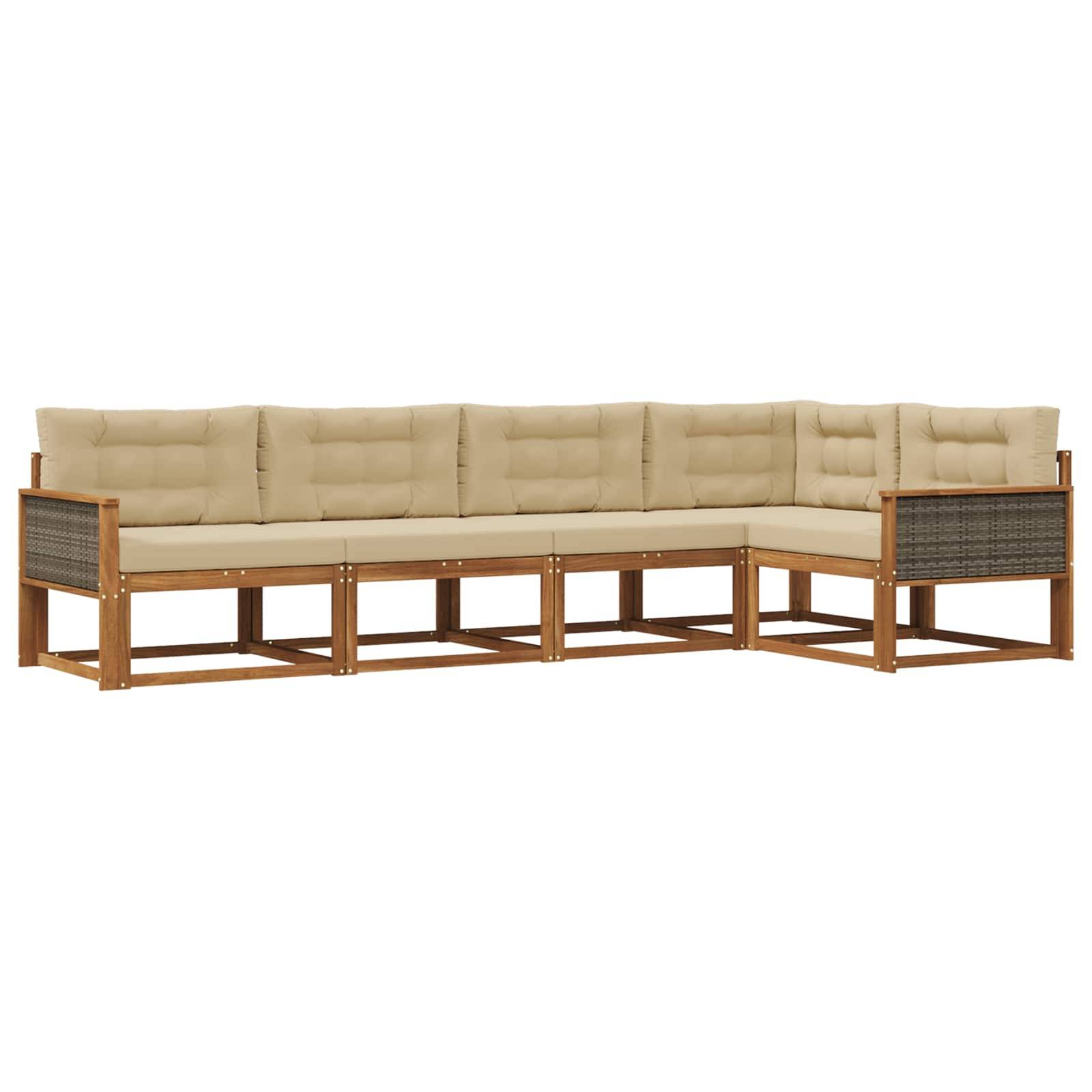 vidaXL Outdoor-Sofagarnitur mit Kissen 5 pcs Natur und Beige