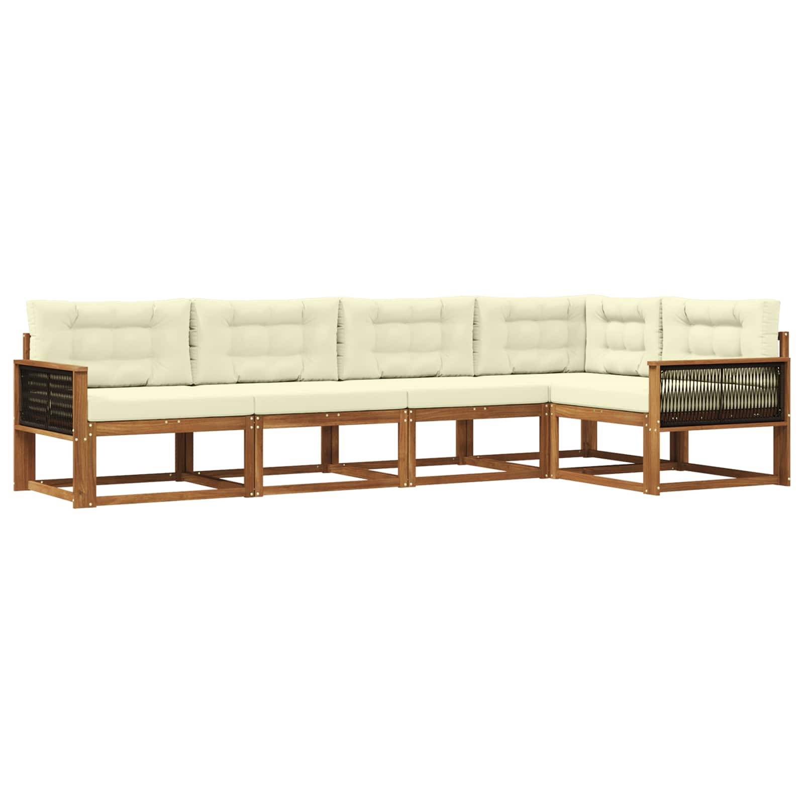 vidaXL Outdoor-Sofagarnitur mit Kissen 5 pcs Natur und Creme