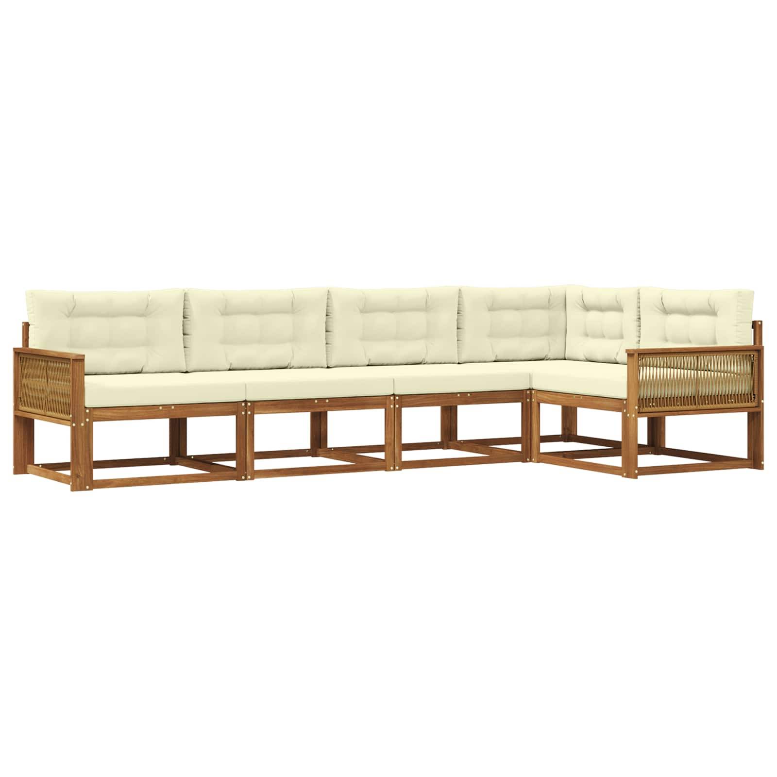 vidaXL Outdoor-Sofagarnitur mit Kissen 5 pcs Natur und Creme