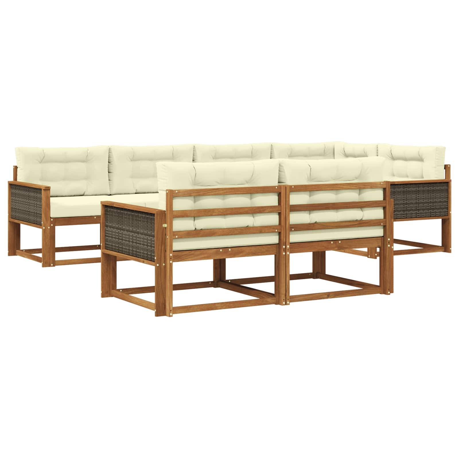 vidaXL Outdoor-Sofagarnitur mit Kissen 7 pcs Natur und Creme