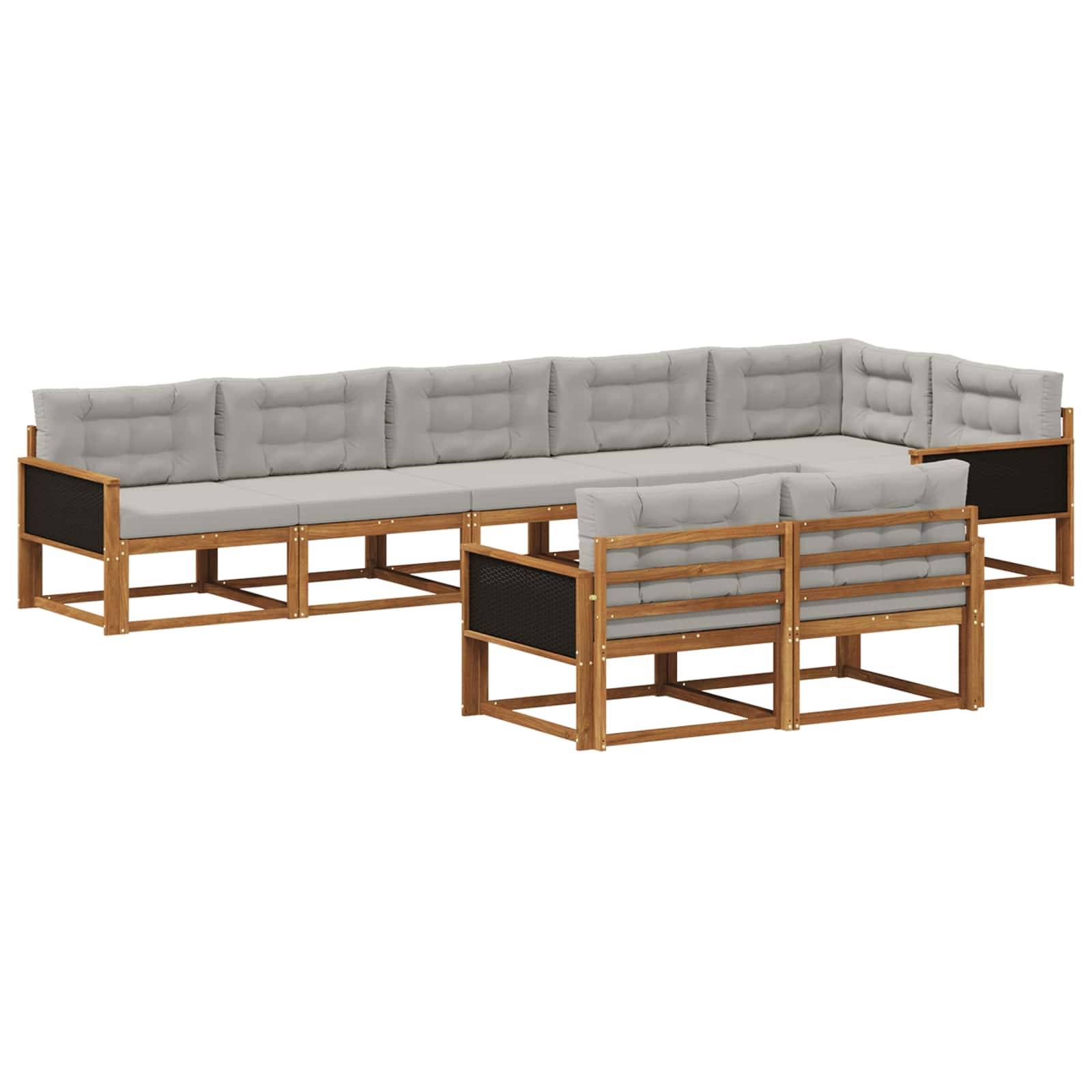 vidaXL Outdoor-Sofagarnitur mit Kissen 8 pcs Natur und Hellgrau