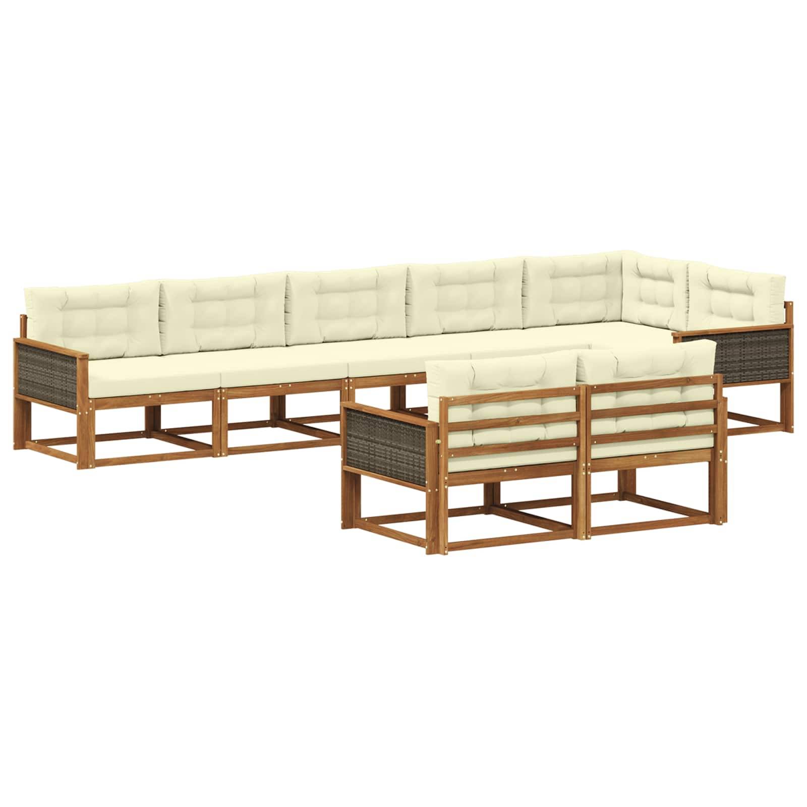 vidaXL Outdoor-Sofagarnitur mit Kissen 8 pcs Natur und Creme