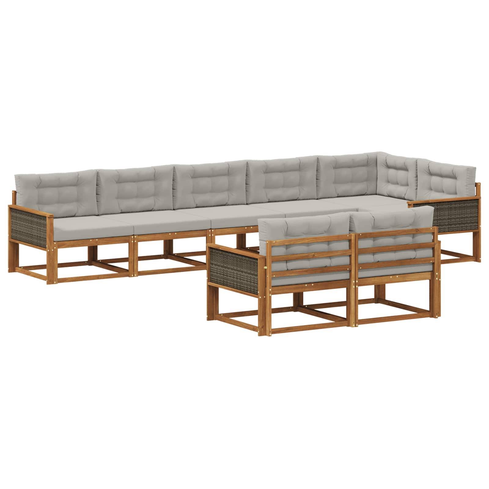 vidaXL Outdoor-Sofagarnitur mit Kissen 8 pcs Natur und Hellgrau