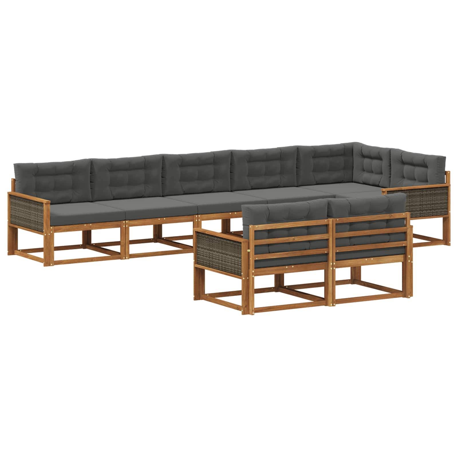 vidaXL Outdoor-Sofagarnitur mit Kissen 8 pcs Natur und Anthrazit