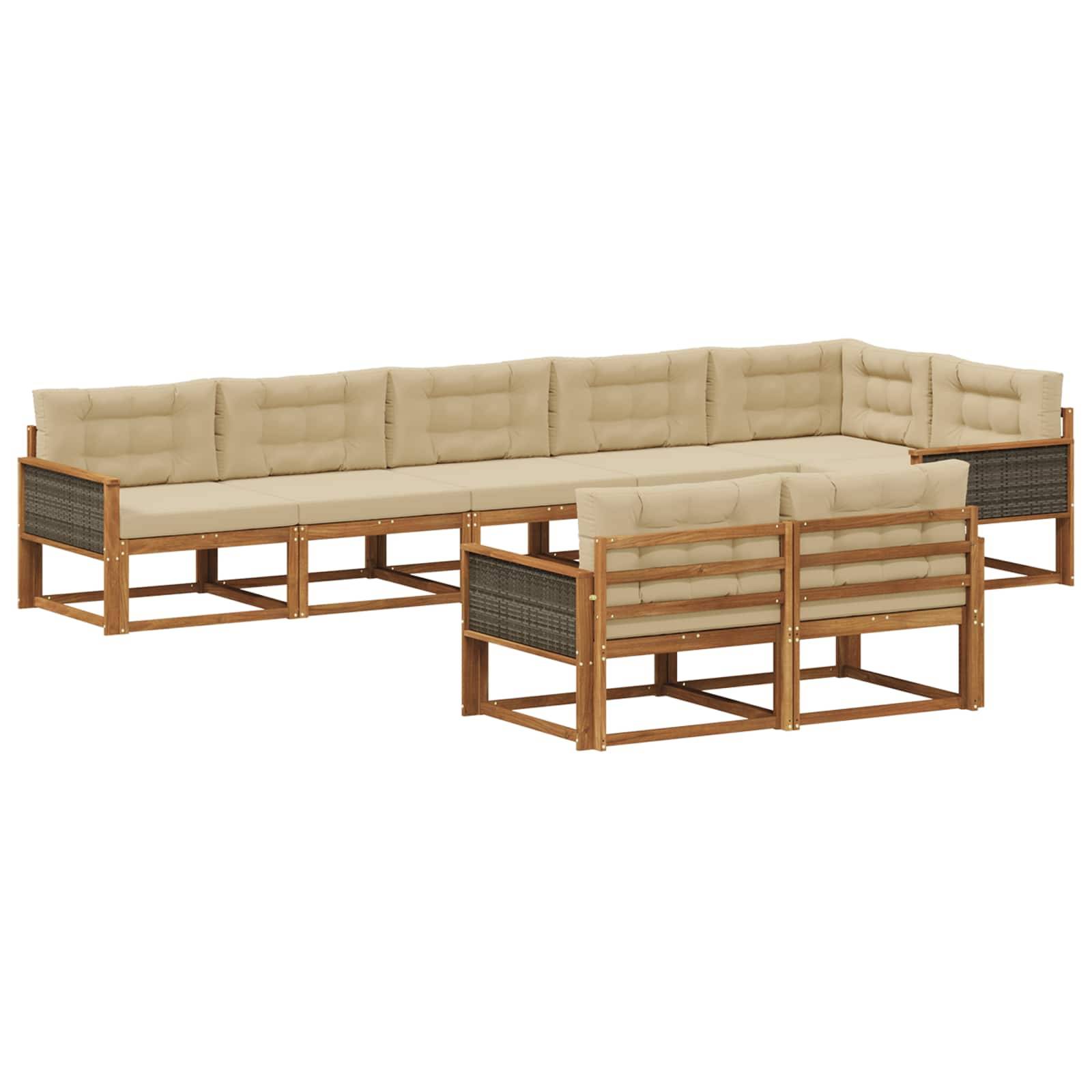 vidaXL Outdoor-Sofagarnitur mit Kissen 8 pcs Natur und Beige