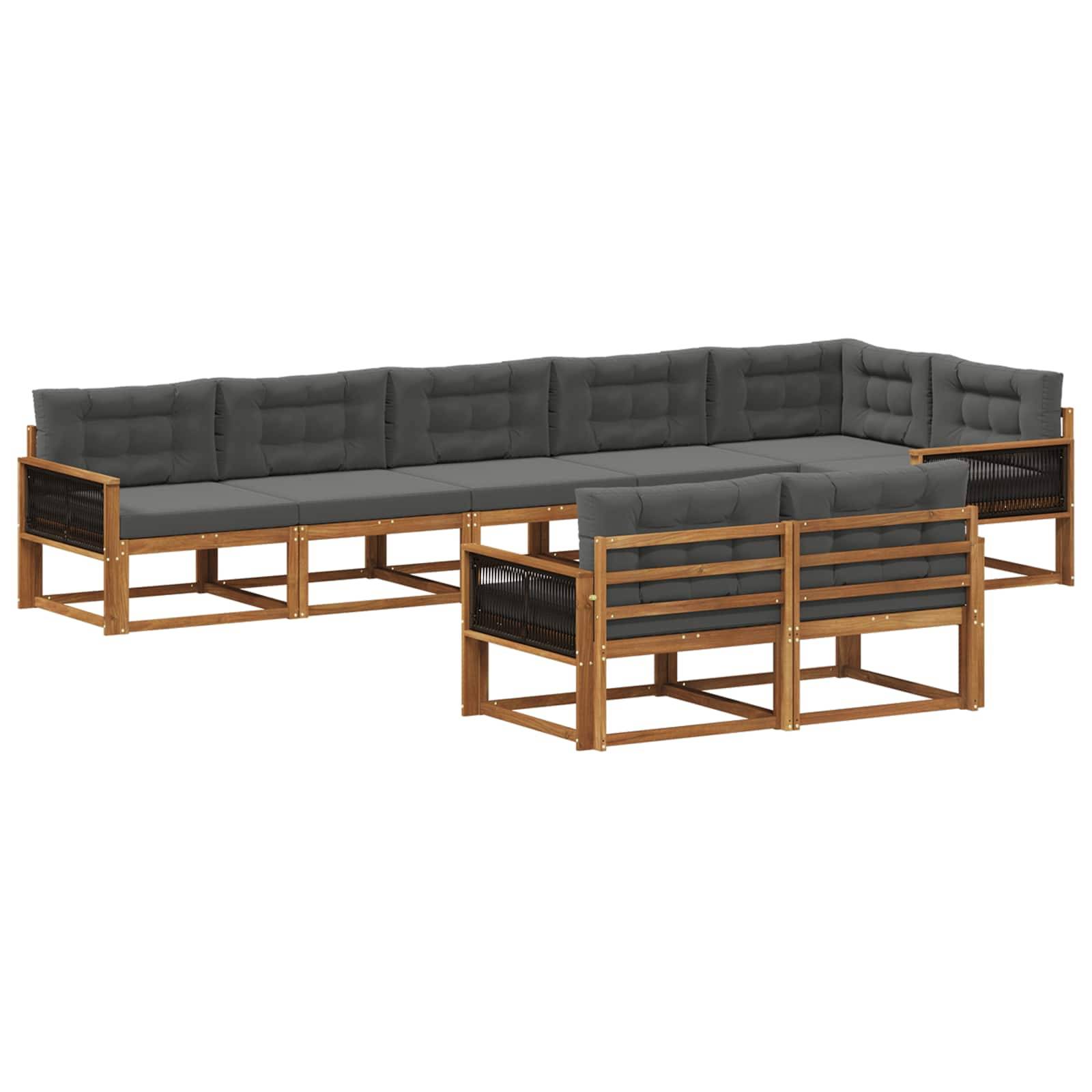 vidaXL Outdoor-Sofagarnitur mit Kissen 8 pcs Natur und Anthrazit