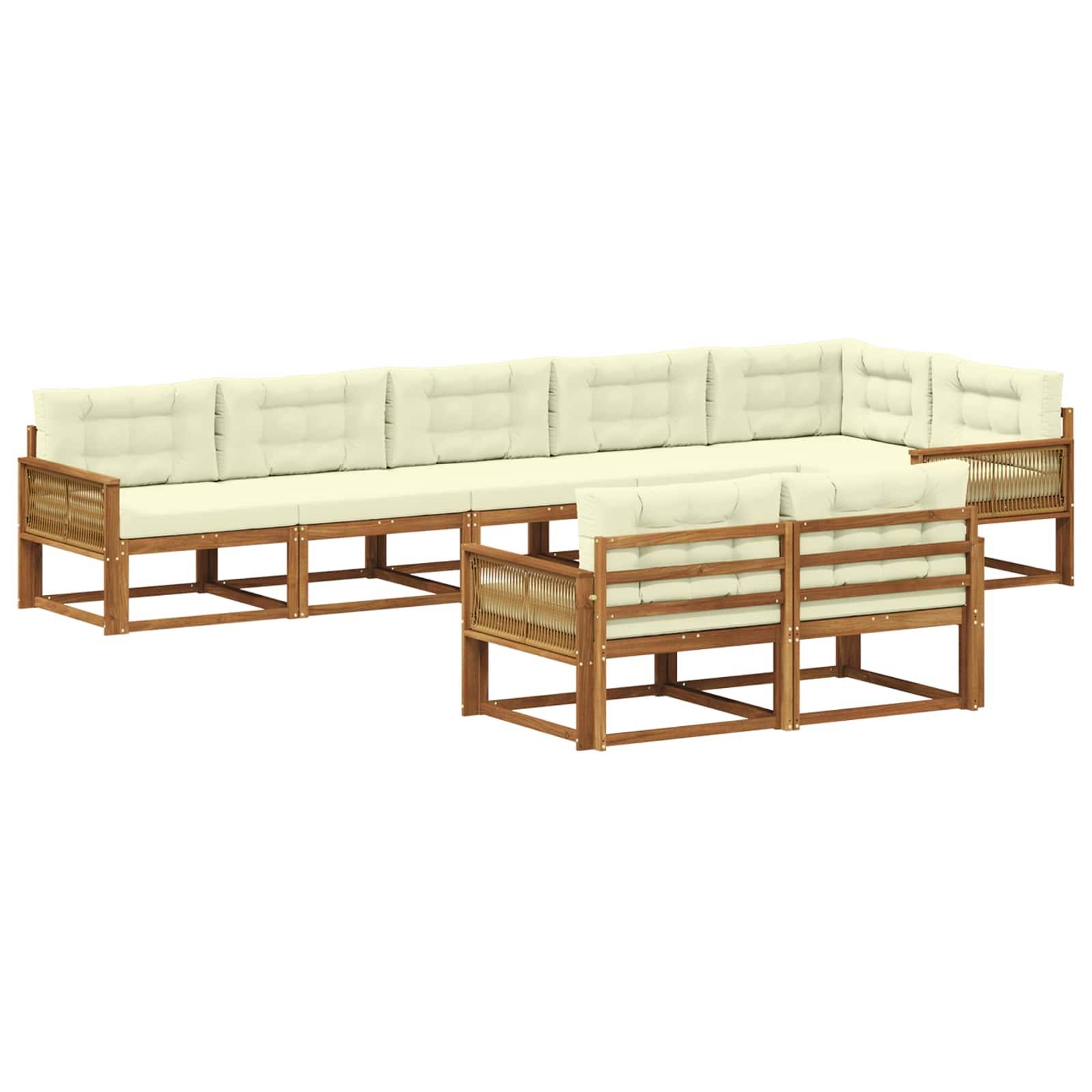 vidaXL Outdoor-Sofagarnitur mit Kissen 8 pcs Natur und Creme
