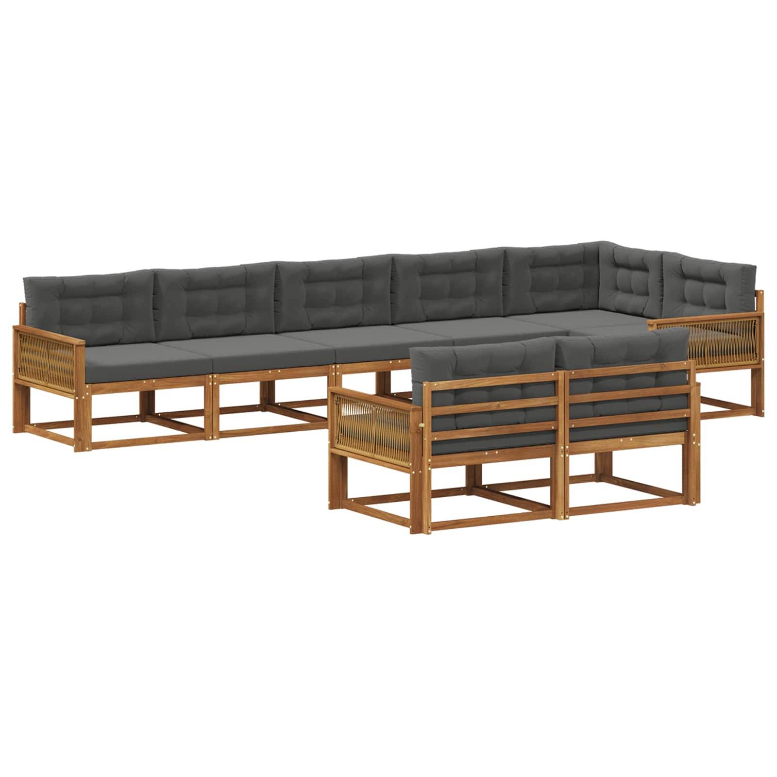 vidaXL Outdoor-Sofagarnitur mit Kissen 8 pcs Natur und Anthrazit