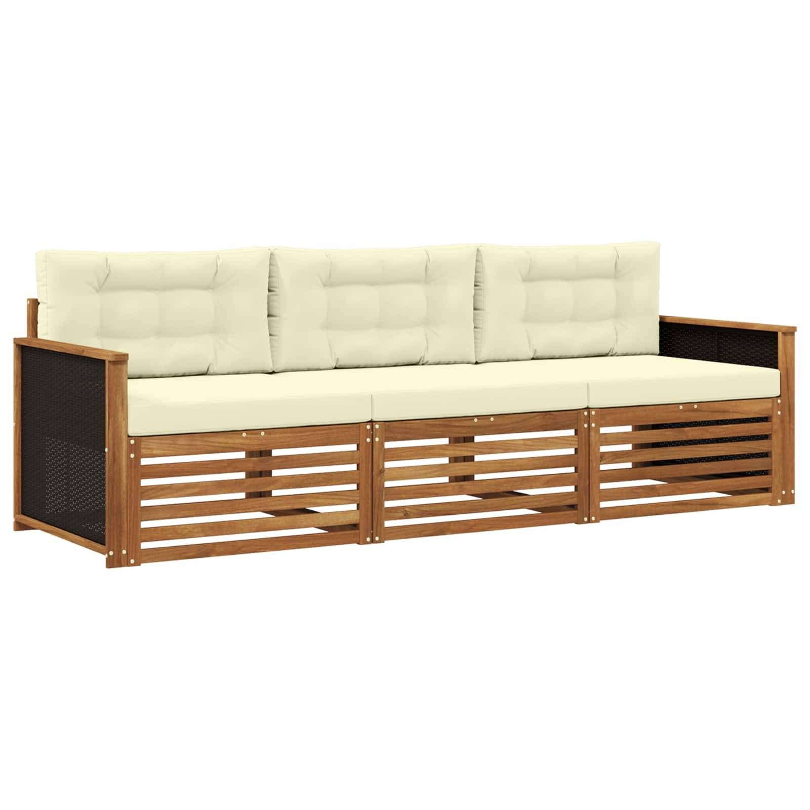 vidaXL Outdoor-Sofagarnitur mit Kissen 3 pcs Natur und Creme Polyester