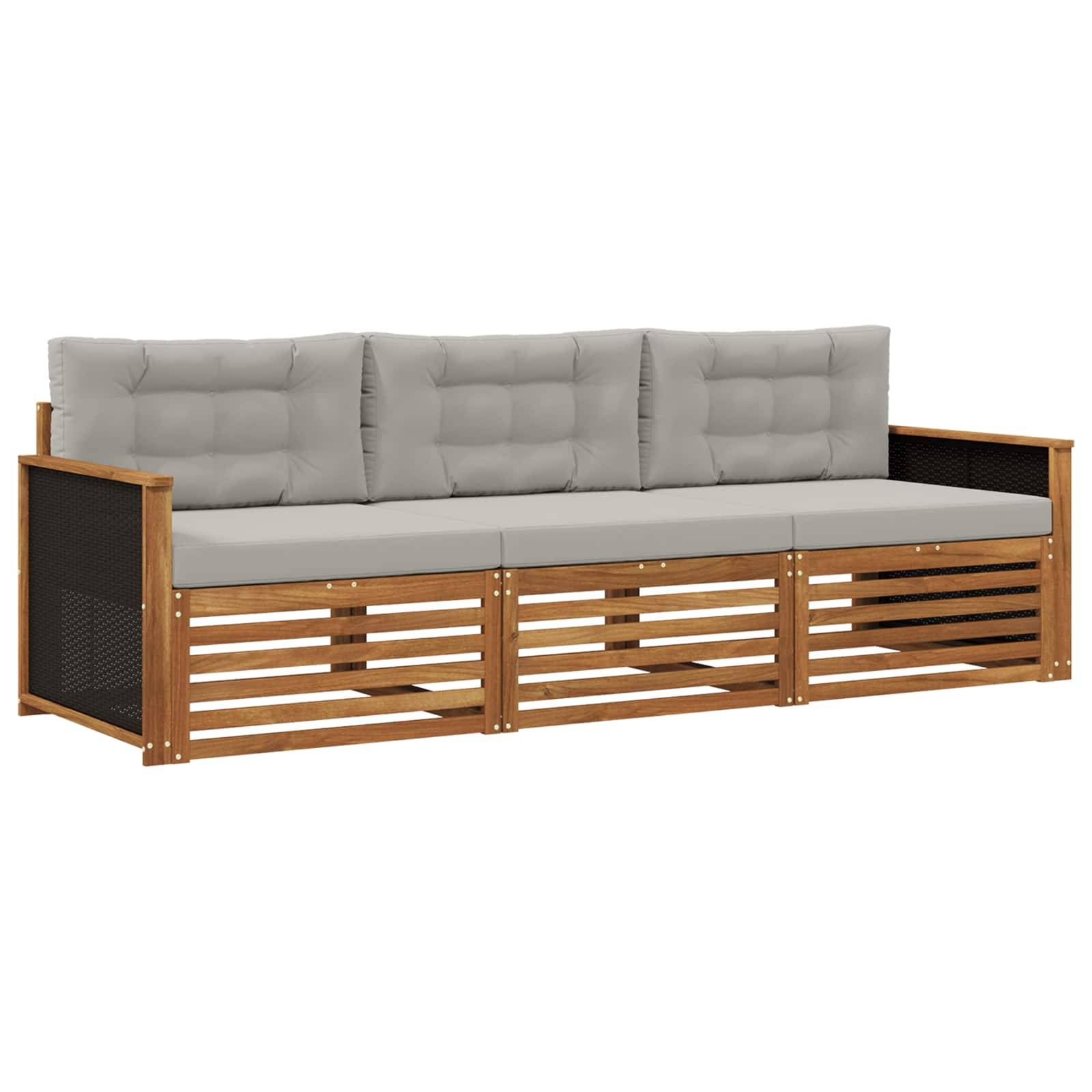 vidaXL Outdoor-Sofagarnitur 3 pcs Natürlich und Hellgrau Polyester