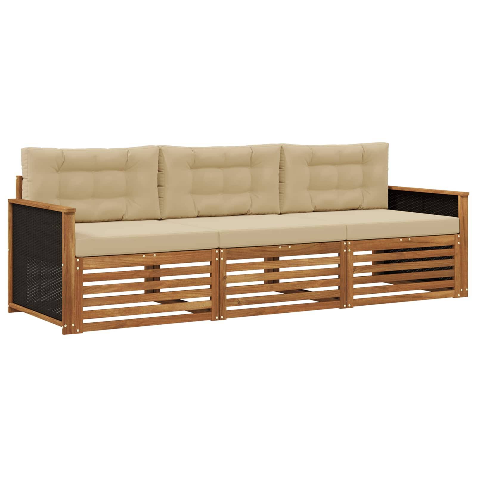 vidaXL Outdoor-Sofagarnitur mit Kissen 3 pcs Natur und Beige Polyester
