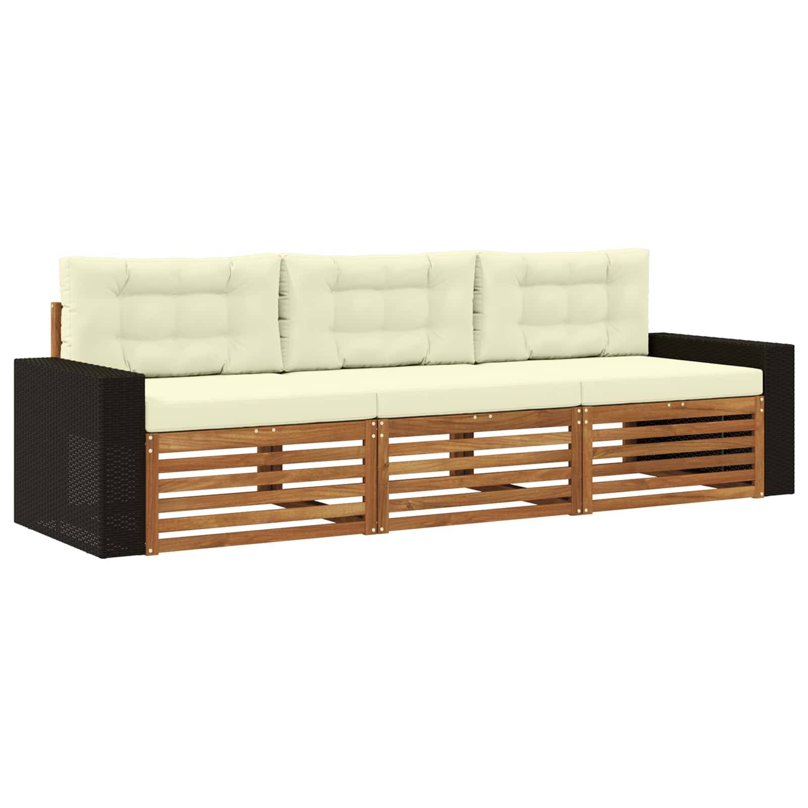 vidaXL Outdoor-Sofagarnitur mit Kissen 3 pcs Natur und Creme Polyester