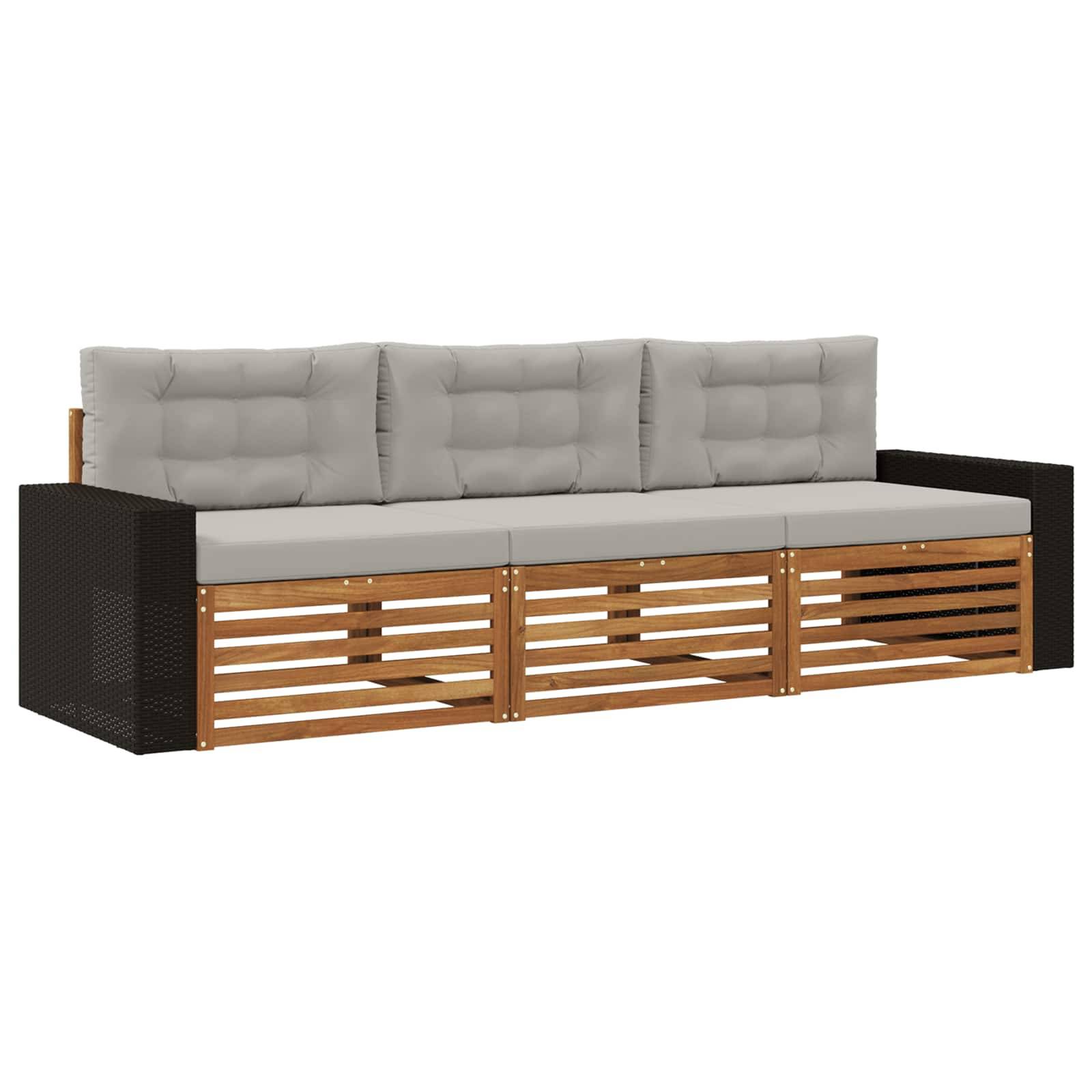 vidaXL Outdoor-Sofagarnitur 3 pcs Natürlich und Hellgrau Polyester
