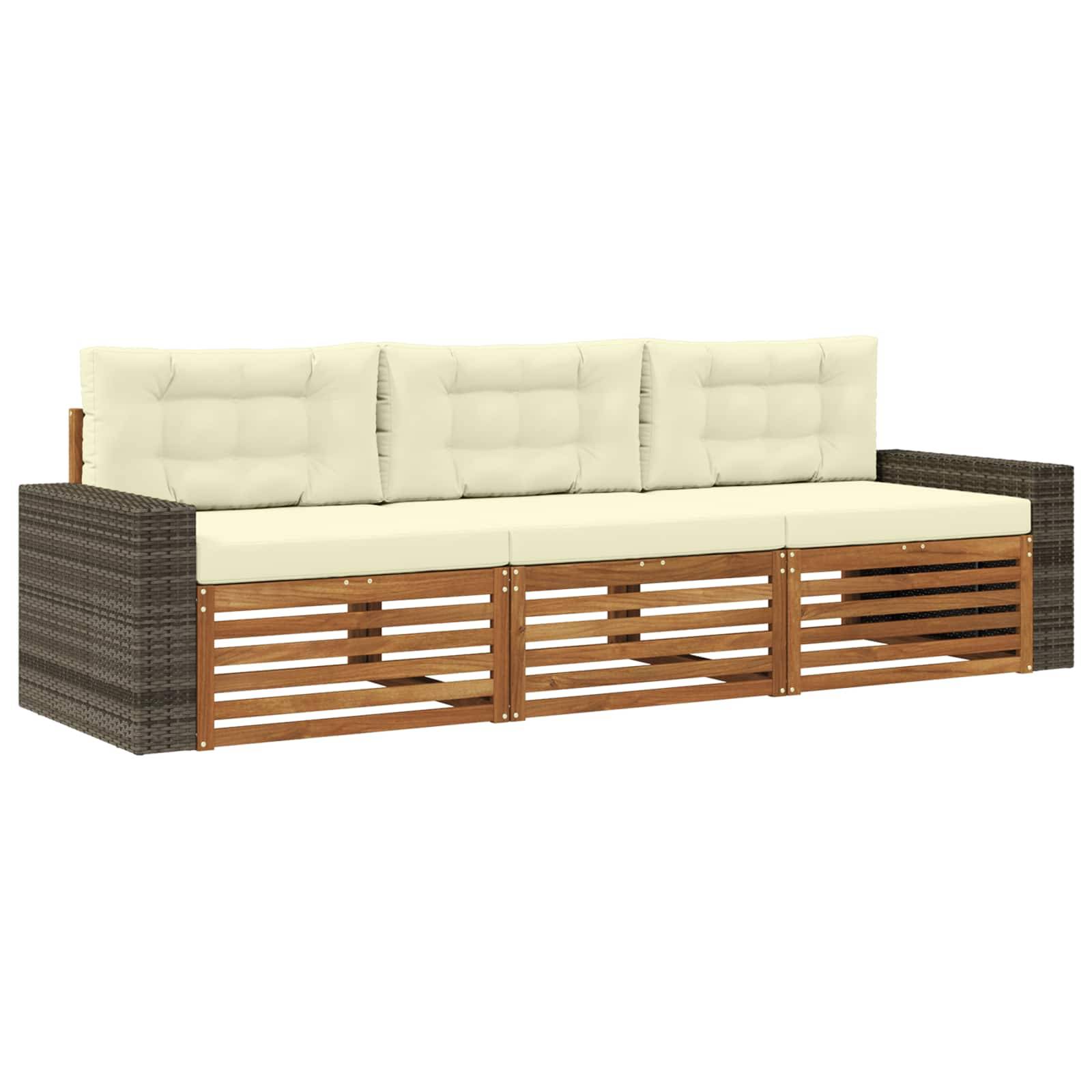 vidaXL Outdoor-Sofagarnitur mit Kissen 3 pcs Natur und Creme Polyester