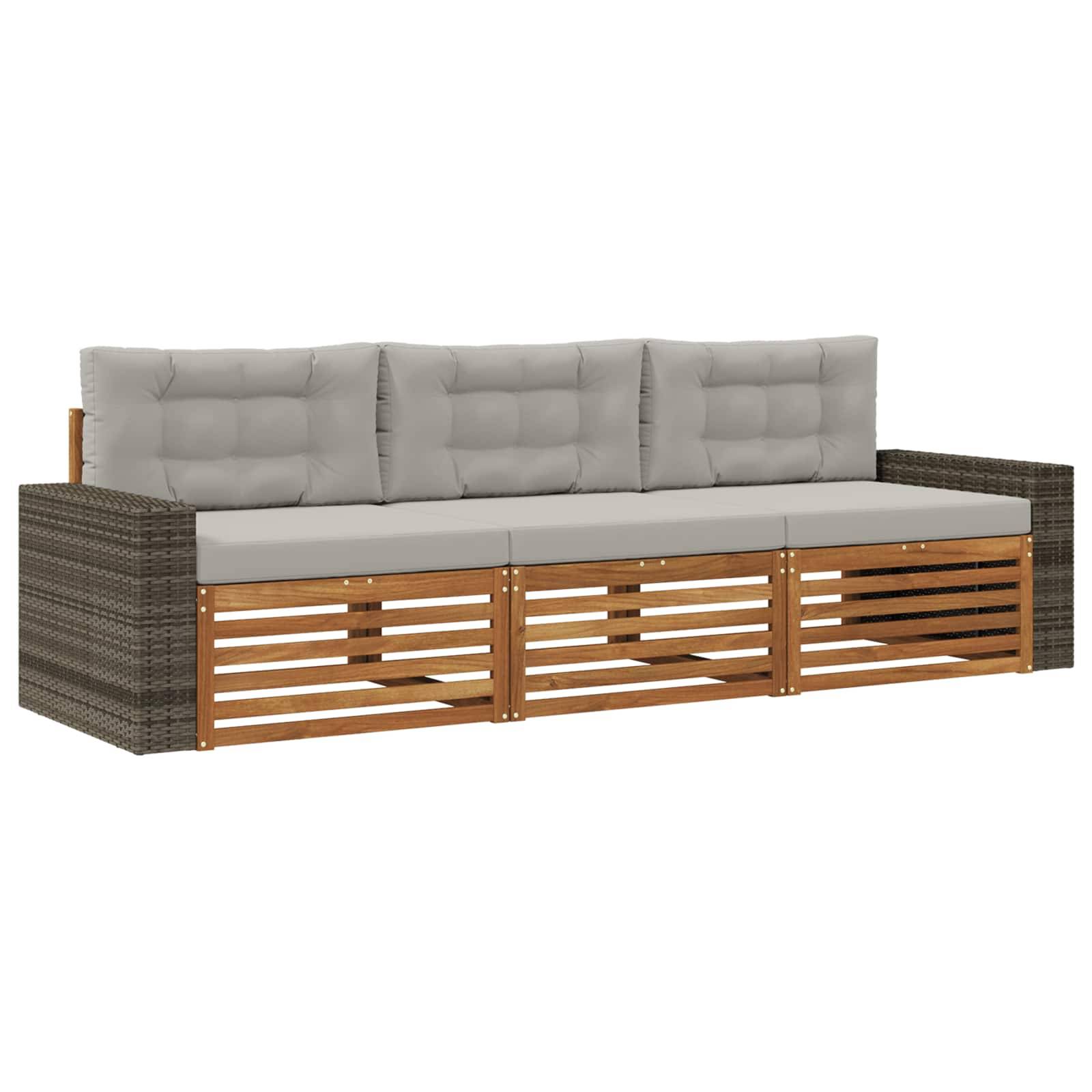 vidaXL Outdoor-Sofagarnitur 3 pcs Natürlich und Hellgrau Polyester
