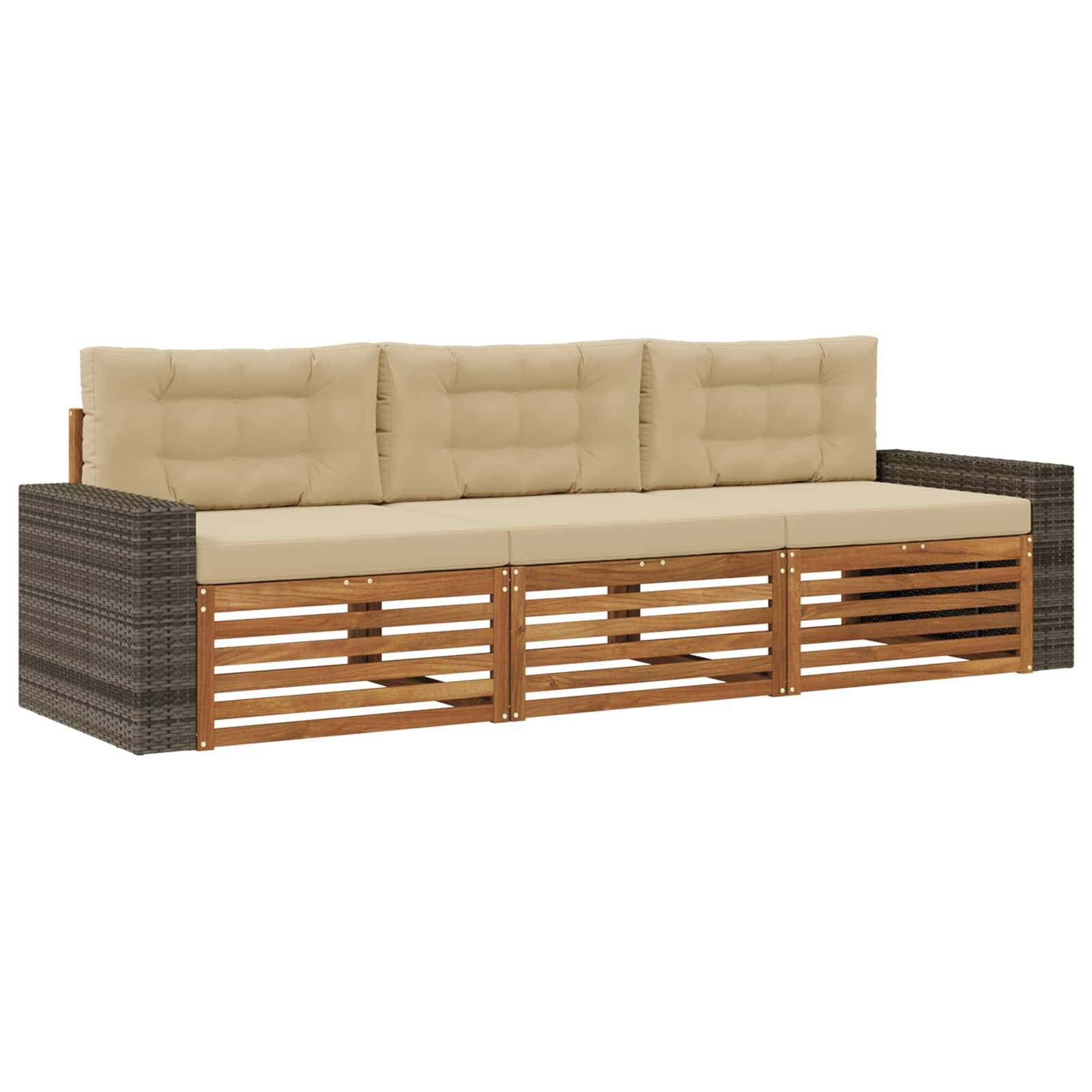 vidaXL Outdoor-Sofagarnitur mit Kissen 3 pcs Natur und Beige Polyester