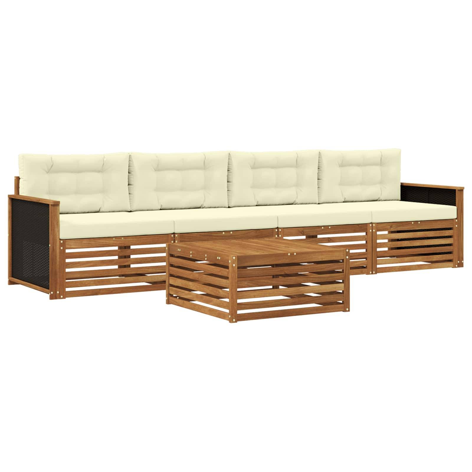 vidaXL Outdoor-Sofagarnitur 5 pcs Natur und Creme Massivholz Akazie