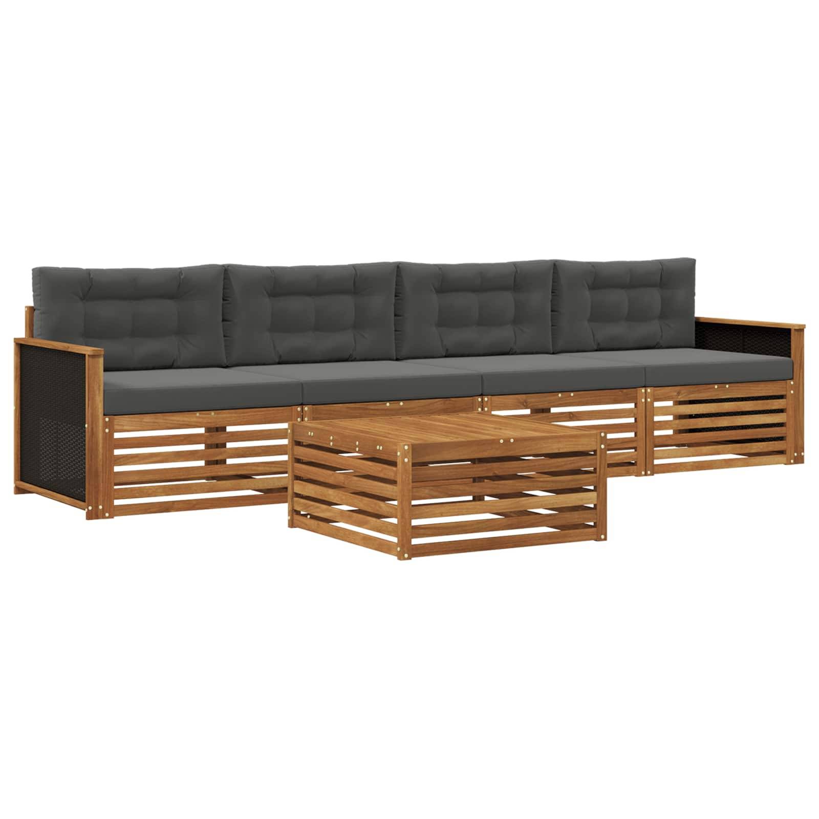 vidaXL Outdoor-Sofagarnitur mit Kissen 5 pcs Natur und Anthrazit