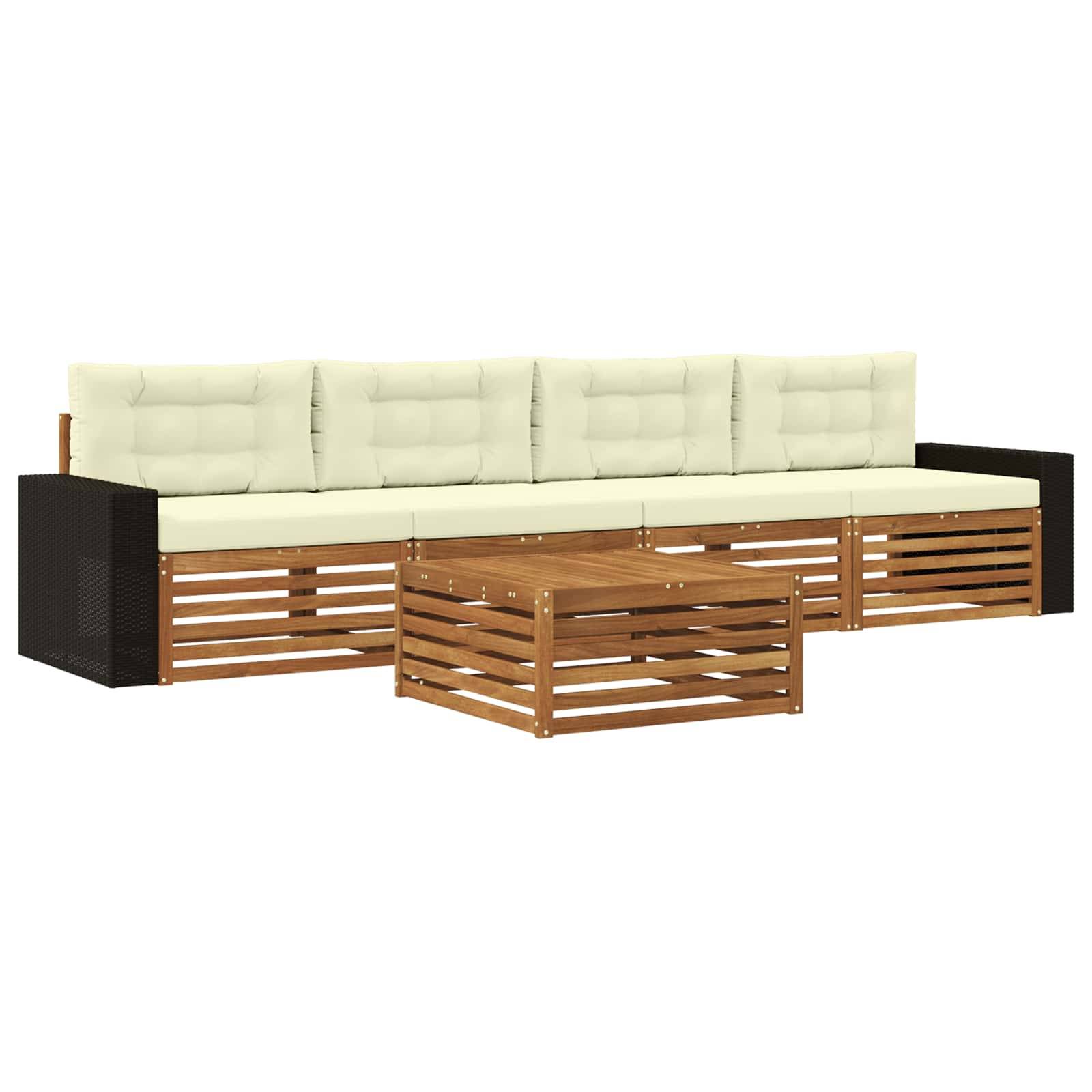 vidaXL Outdoor-Sofagarnitur 5 pcs Natur und Creme Massivholz Akazie