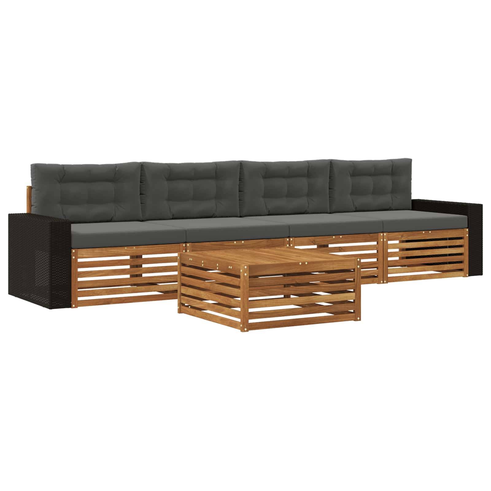 vidaXL Outdoor-Sofagarnitur mit Kissen 5 pcs Natur und Anthrazit