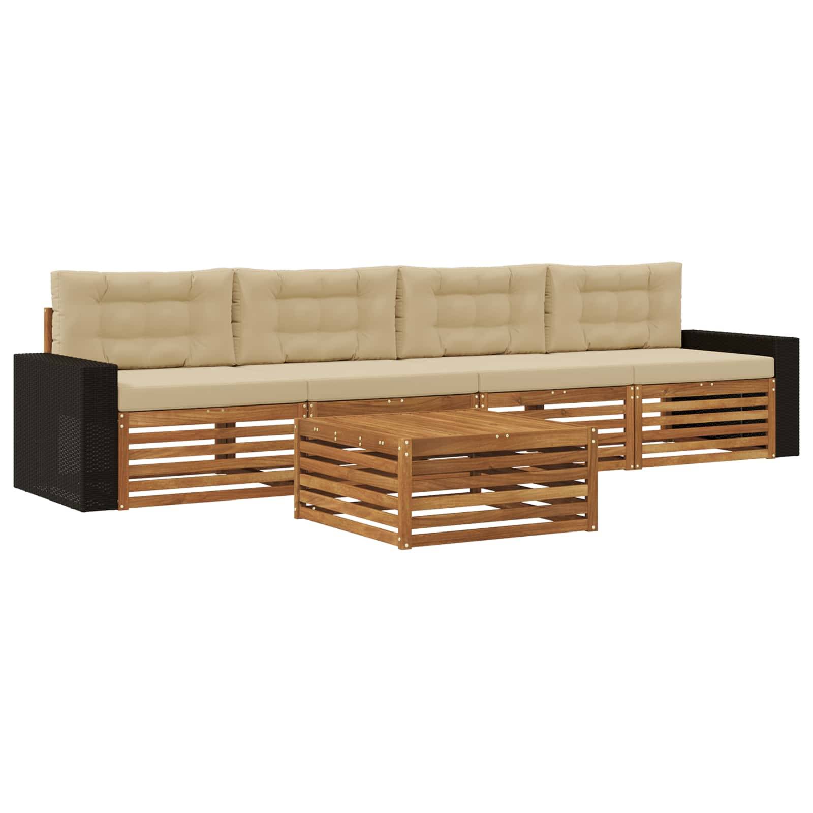 vidaXL Outdoor-Sofagarnitur 5 pcs Natur und Beige Massivholz Akazie