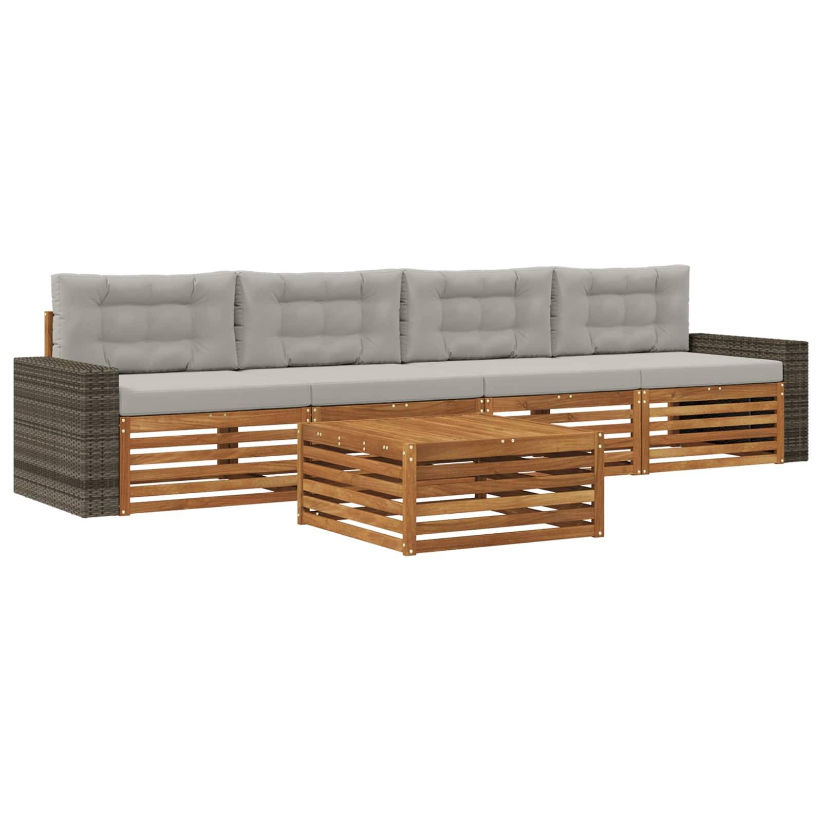 vidaXL Outdoor-Sofagarnitur mit Kissen 5 pcs Natürlich und Hellgrau