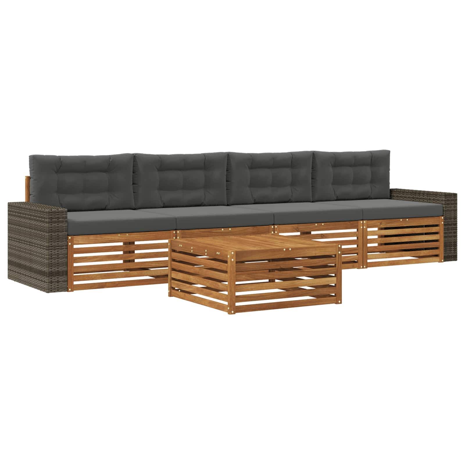 vidaXL Outdoor-Sofagarnitur mit Kissen 5 pcs Natur und Anthrazit