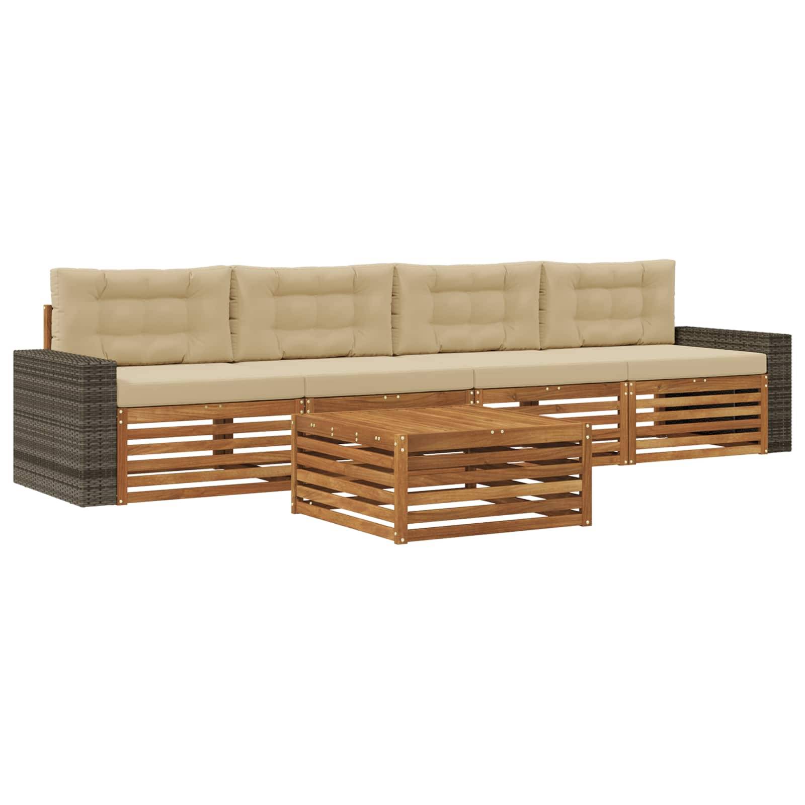 vidaXL Outdoor-Sofagarnitur 5 pcs Natur und Beige Massivholz Akazie