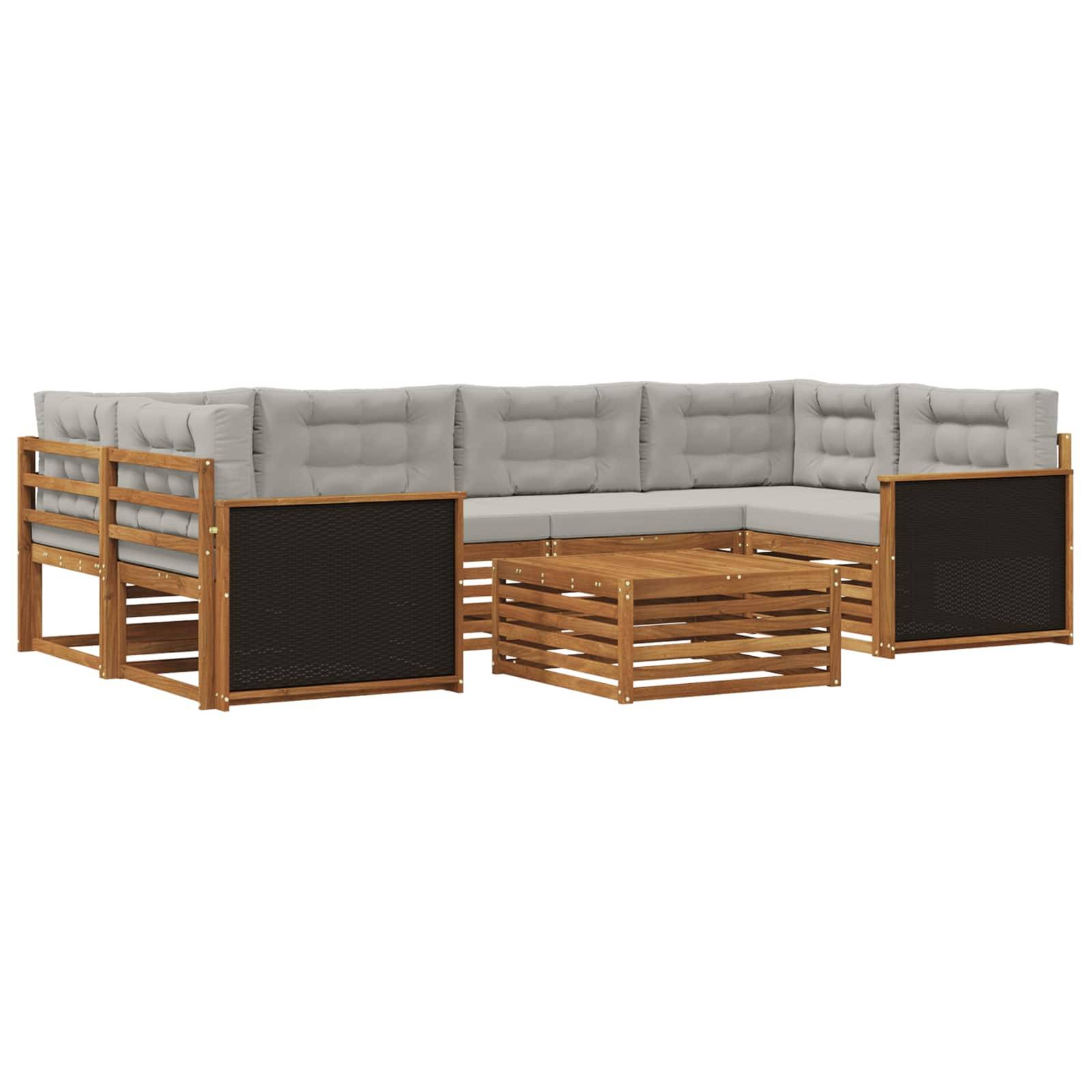 vidaXL Outdoor-Sofagarnitur 7 pcs Natürlich und Hellgrau Polyester